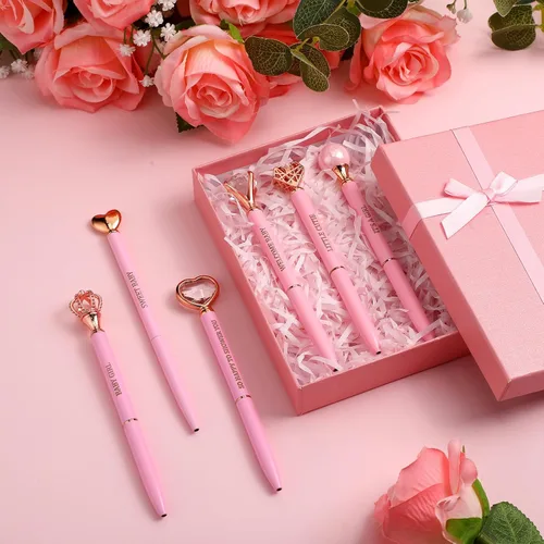 Vista 5 de Yeaqee 6 bolígrafos rosados, bolígrafos de metal con diamantes de cristal, pequeños y bonitos bolígrafos de tinta negra, regalos para mujeres, baby