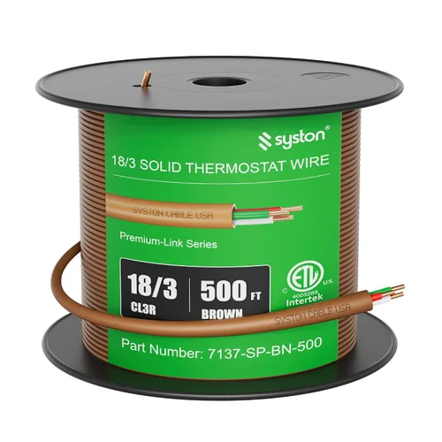 Vista 21 de Syston 18/2 Cable de control de termostato y timbre HVAC para calefacción, conductores 100% de cobre sólido CL3R/FT4/CMR nominal UL/ETL, resistente
