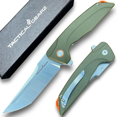 Vista 8 de TACTICAL GEARZ Cuchillo plegable de bolsillo para EDC, mango G10, hoja tanto de acero D2 (Orion)