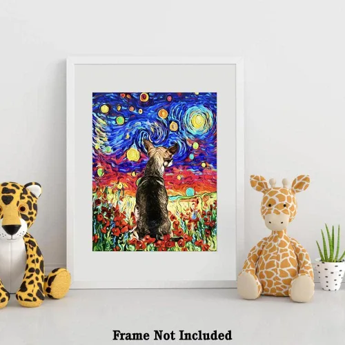 Vista 4 de Bestbuddy Pet 11 x 14 sin marco noche estrellada inspirada Chihuahua perro animales amante familia paz amor pintura al óleo impresión arte impresión