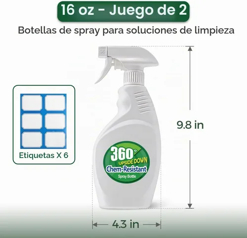 Vista 3 de T4U Botellas pulverizadoras para limpieza de 16 onzas, paquete de 2