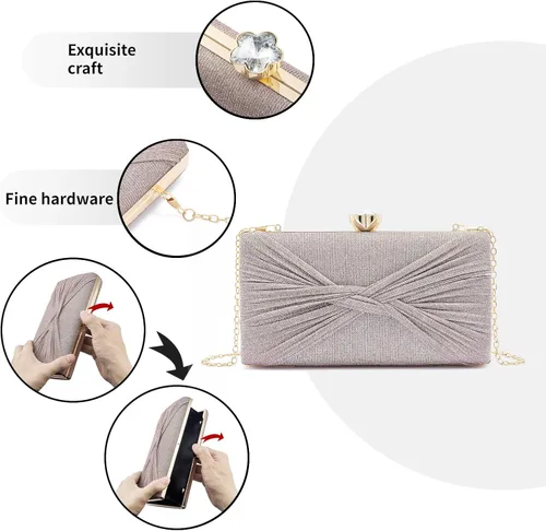 Vista 4 de YAPAIOU Bolso de mano de noche brillante para mujer, bolso de mano con purpurina de diamantes de imitación, bolso de boda, bolso de cóctel y fiesta