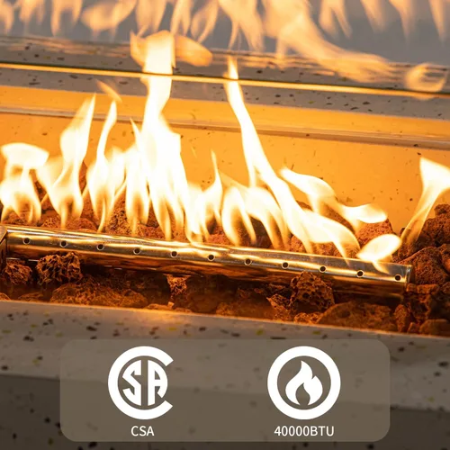 Vista 2 de SUNBURY Mesa de fuego de propano para exteriores de 42 pulgadas, mesa rectangular con tanque de 40,000 BTU, mesa de gas blanca manchada para patio