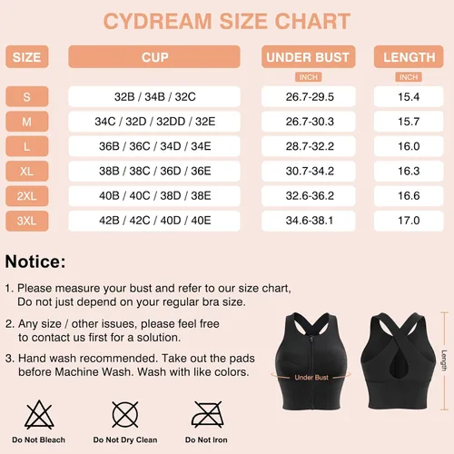 Vista 7 de CYDREAM Sujetador deportivo con cremallera frontal para mujer, sin mangas, con relleno, para yoga, correr, espalda cruzada, entrenamiento, fitness