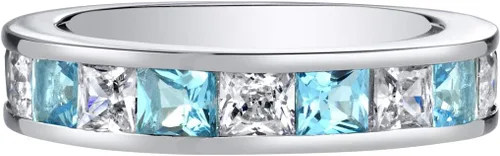 Vista 2 de PEORA Half Eternity Wedding Ring Band for Women 925 Sterling Silver in Princess Cut Gemstones, Sizes 5 to 9