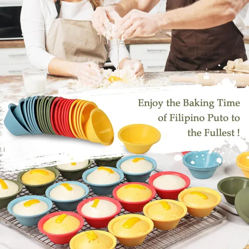 Vista 6 de Webake 24 piezas de silicona Puto Molder filipino de tamaño pequeño, 2.2 pulgadas de plástico de repuesto para hornear, molinillo Kutsinta