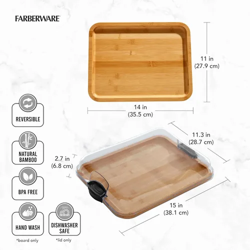 Vista 6 de Farberware Tabla de cortar de bambú Build-A-Board con compartimento de almacenamiento único, tapa de bloqueo transparente, mangos negros, perfecta