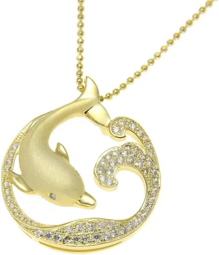 Vista 2 de Plata de Ley Maciza 925amarillo chapado en oro hawaiano de delfín Ocean Wave Slide CZ colgante