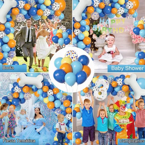 Vista 6 de Juego de 118 globos azules y naranjas de tercer cumpleaños, globos de pata de perro, suministros para fiestas de cumpleaños Blue3