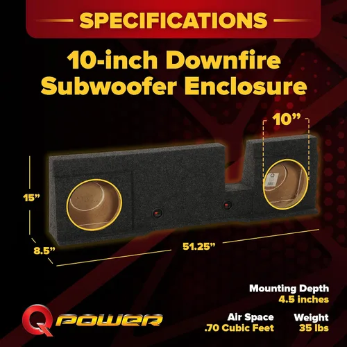 Vista 3 de QPower Downfire - Caja de subwoofer doble de 10 pulgadas, subcaja compatible con Ford F-150 SuperCrew 2004-2008