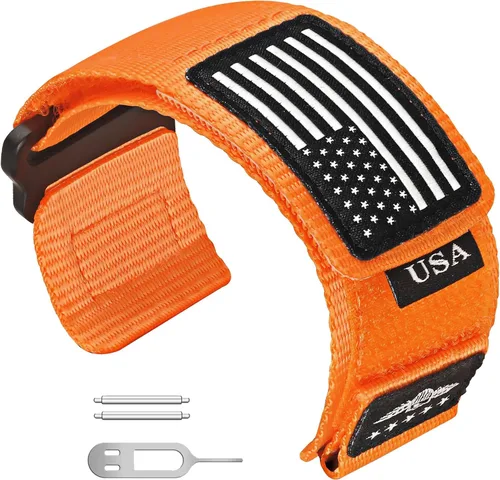 Vista 8 de Abanen Correa Táctica de Nylon Resistente para Garmin Instinct 3 45mm/ Instinct 2 Solar, Correa Deportiva con Bandera de Estrellas y Rayas para Negro