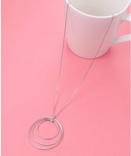 Vista 5 de Collar largo de cadena de plata de ley S925 con dije grande para mujeres y niñas, Plata de ley