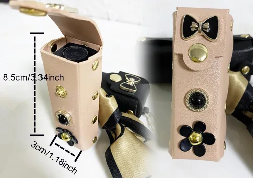 Vista 2 de Llavero de lápiz labial, estuche de cuero para brillo de labios, llavero para lápiz capítulo, accesorios, clips, decoración de llaves de coche
