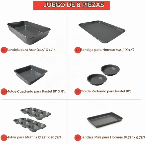 Vista 4 de Elbee Home - Juego de 8 piezas de acero aluminizado antiadherente, ahorro de espacio, con bandeja para asar profundamente, bandeja para galletas