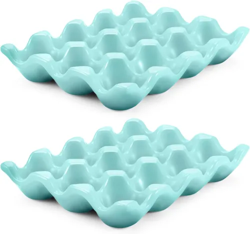 Vista 22 de Flexzion Bandeja de Cerámica para 12 Huevos - Portahuevos de Porcelana para Docena Completa Contenedor Organizador de Almacenamiento Soporte