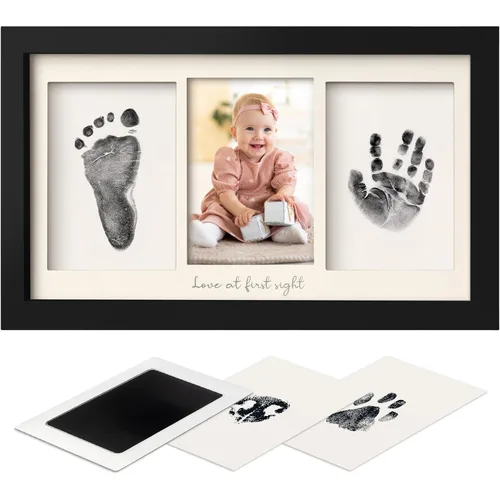 Vista 10 de Kit de manos y huellas sin tinta, recuerdo para niños, niñas, recién nacidos, almohadilla de tinta sin desorden para huellas de manos de bebé, kit