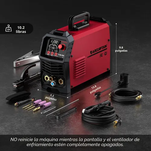 Vista 7 de ARCCAPTAIN DC 5 en 1 Soldador TIG con pulso, 200Amp DC 5 en 1 HF/Lift/Pulse/Spot TIG & Stick, 110V/220v Pantalla digital LED de doble voltaje