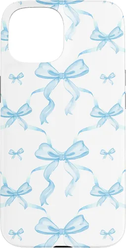 Vista 6 de Cintas y lazos estéticos de color azul claro para iPhone 16 en estuche de acuarela