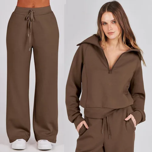 Vista 4 de Nouveou - Ropa de descanso de 2 piezas, sudadera con media cremallera, conjuntos de chándal para mujer, 2 piezas
