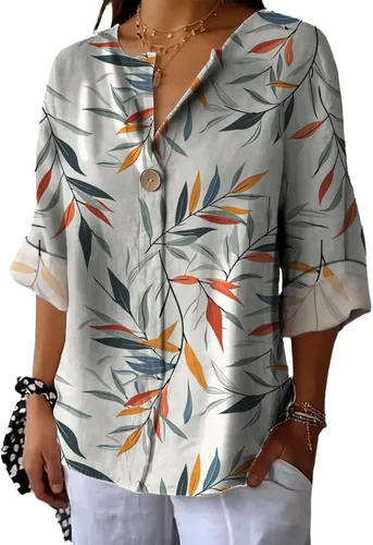Vista 14 de domirica Camisas de manga corta con cuello en V para mujer, blusas elegantes con estampado floral y ajuste holgado, blusas básicas y cómodas