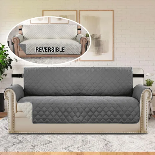 Vista 143 de H.VERSAILTEX Funda de sofá resistente al agua para sofá de 3 cojines, reversible, protector de muebles acolchado con correa elástica, funda de sofá