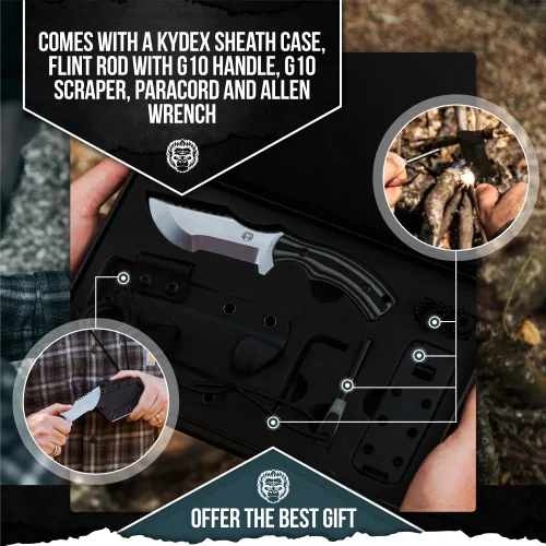 Vista 4 de Holtzman's Gorilla Survival Baby Tracker Cuchillo de caza y campamento de hoja fija con iniciador de fuego y kit completo de supervivencia táctica