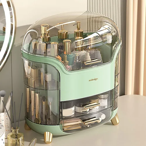 Vista 3 de Organizador de maquillaje para tocador, organizador de cuidado de la piel impermeable y a prueba de polvo con tapa y cajones, caja de almacenamiento