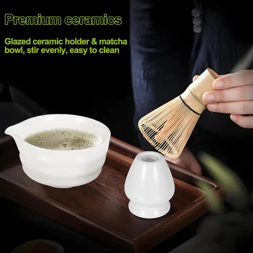 Vista 7 de Juego de batidor de matcha con cuenco matcha, batidor de bambú matcha, cuchara, tamizador, soporte para batidor de matcha, regalos únicos