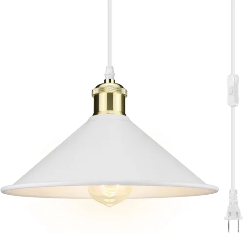 Vista 7 de Luz colgante grande con enchufe negro, luz colgante industrial con cable enchufable Hanging Lamps, Pendant Lamp, Vintage Pendant Light with Plug
