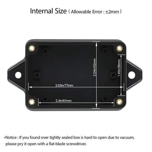 Vista 3 de Caja de conexiones impermeable a prueba de polvo IP65 de plástico ABS, proyecto eléctrico universal con oreja fija, color negro, 3.26"x 2.28"x 1.29