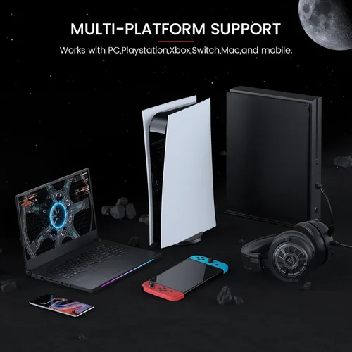 Vista 6 de EKSA Auriculares para juegos con micrófono para PS5 PS4 PC Switch Xbox One, auriculares sobre la oreja con micrófono desmontable con cancelación