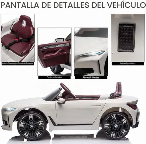 Vista 5 de Coche eléctrico para niños 12V Ride on Toys Car con control remoto Blanco