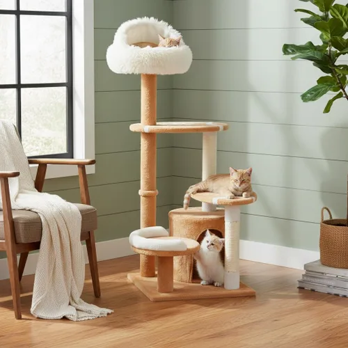 Vista 10 de Erinnyees Árbol de flores para gatos, torre para gatos de 38.2 pulgadas, torre de árbol de gatito de varios niveles para interiores, casa de gatitos