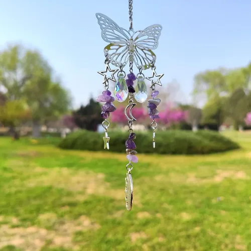 Vista 2 de Colgante de bola de prisma de cristal con diseño de mariposa para el hogar, jardín, decoración de coche