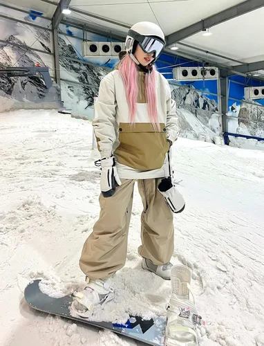 Vista 3 de GSOU SNOW - Chaqueta de esquí para mujer, abrigo de nieve, impermeable, cortavientos, chaqueta de snowboard, aislada, cálida, para invierno