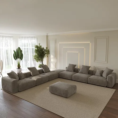 Vista 10 de WJShome Cloud Couch Sofá Seccional Modular, Sofá en Forma de L de 102 pulgadas con Otomana, Sofá de Pana Beige de 3 Asientos, Sofá Seccional