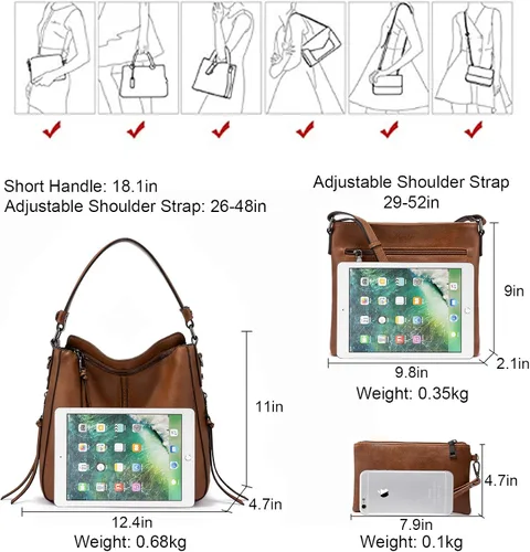 Vista 5 de Realer Bolsos de mano Hobo, bolsos para mujer, bolsos de cuero y bolsos de mano, bolsillos, bolsos cruzados grandes