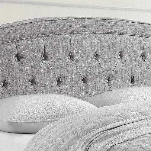 Vista 7 de Rosevera Carlisle Marco de cama con cabecera ajustable con botones para dormitorio, tapizado de lino, soporte de listones de madera, fácil montaje