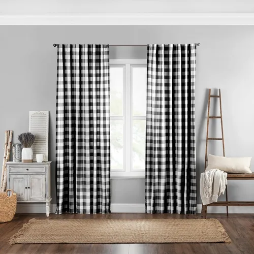 Vista 13 de Elrene Home Fashions Farmhouse Living Buffalo-Check Juego de cortinas de dos niveles para baño o cocina, 30" x 24" (Juego de 2 niveles), Gris/Blanco