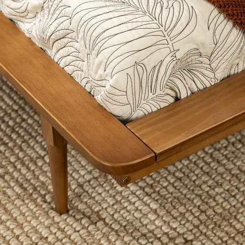 Vista 7 de Walker Edison Moderna plataforma de madera maciza de mediados de siglo, cabecero de cama, estribo, marco de cama, dormitorio, individual, caramelo