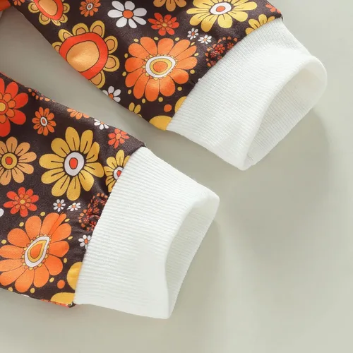 Vista 7 de Conjunto de sudadera de manga larga con cuello redondo y estampado floral para bebé niña