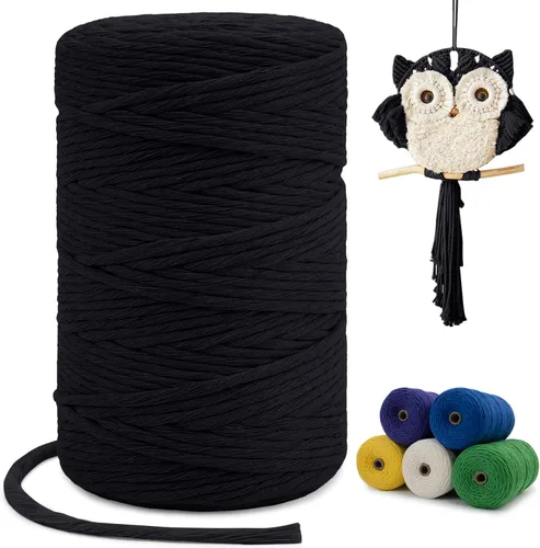 Vista 94 de Cuerda de macramé de una sola hebra de 0.197 in x 110 yardas, cuerda de macramé de algodón natural de 0.197 in, cuerda de algodón grueso para colgar
