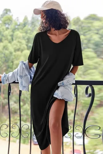Vista 4 de Ekouaer Camisones largos para mujer, cuello redondo, ropa de dormir, ropa de dormir