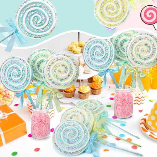 Vista 8 de JellyArch 6 piezas de 16 pulgadas grandes decoraciones de fiesta de caramelos gigantes de piruleta con palos para árbol de Navidad, piruleta pastel