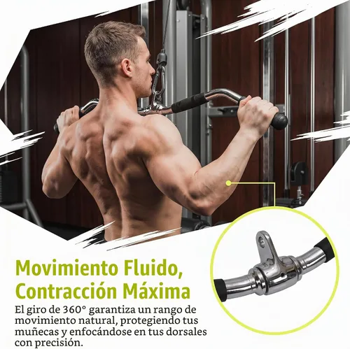 Vista 2 de Accesorio de barra dorsal para máquina de cables, barra de curl y pulldown con rotación completa y mango de goma para gimnasio, entrenamiento