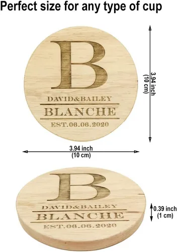 Vista 2 de Posavasos de madera personalizados para bebidas, grabado personalizado, monograma, grandes regalos para familiares, amigos o para ti mismo