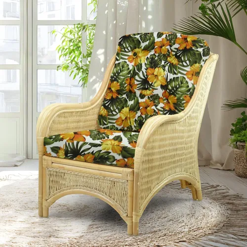 Vista 9 de Jam Lounge Living Accent - Sillón de mimbre de ratán natural, diseño hecho a mano con cojín marrón claro, colonial