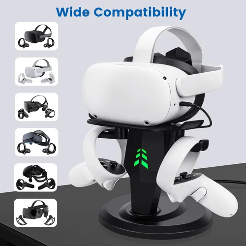 Vista 5 de Lampelc Base de carga para auriculares, soporte de pantalla de realidad virtual para MetaOculus Quest 2, RiftRift S, HTC Vive, auriculares de índice