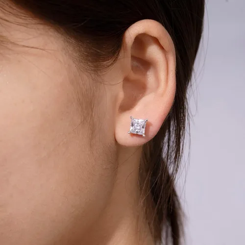 Vista 10 de Tienda Collection Plated Sterling Silver Stud Earrings set with Princess Brilliant Cut Infinite Elements Cubic Zirconia