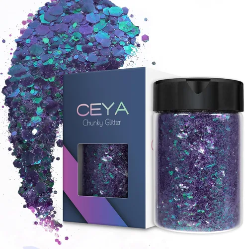 Vista 23 de Ceya Juego de purpurina gruesa de 32 colores, 11.28 onzas/11.29 oz de purpurina para manualidades en polvo mezclado con copos gruesos y finos cada